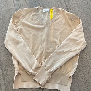 Moncler V-Neck Sweater in Light Tan